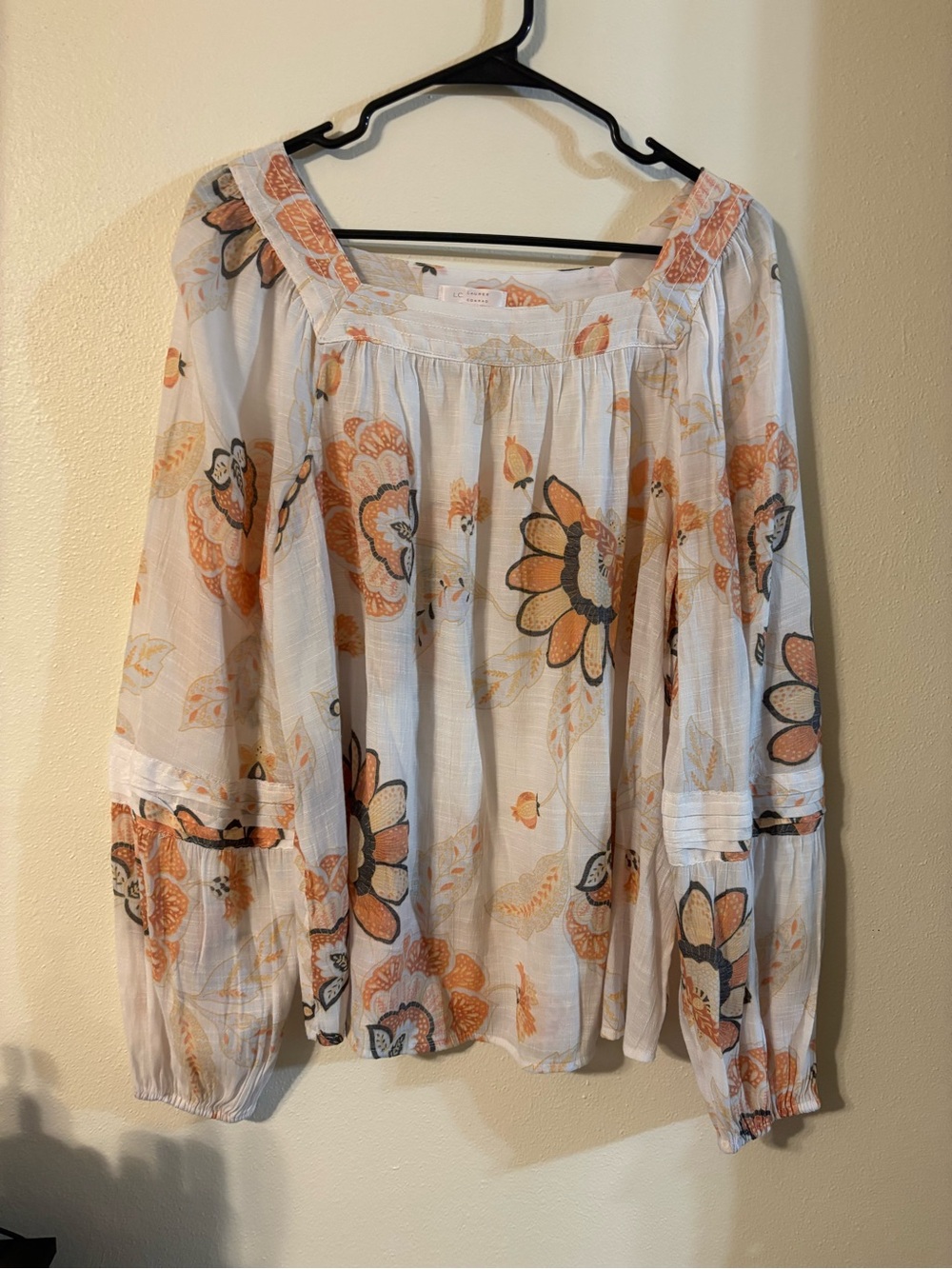 LC Lauren Conrad White Peasant Blouse with Orange Floral